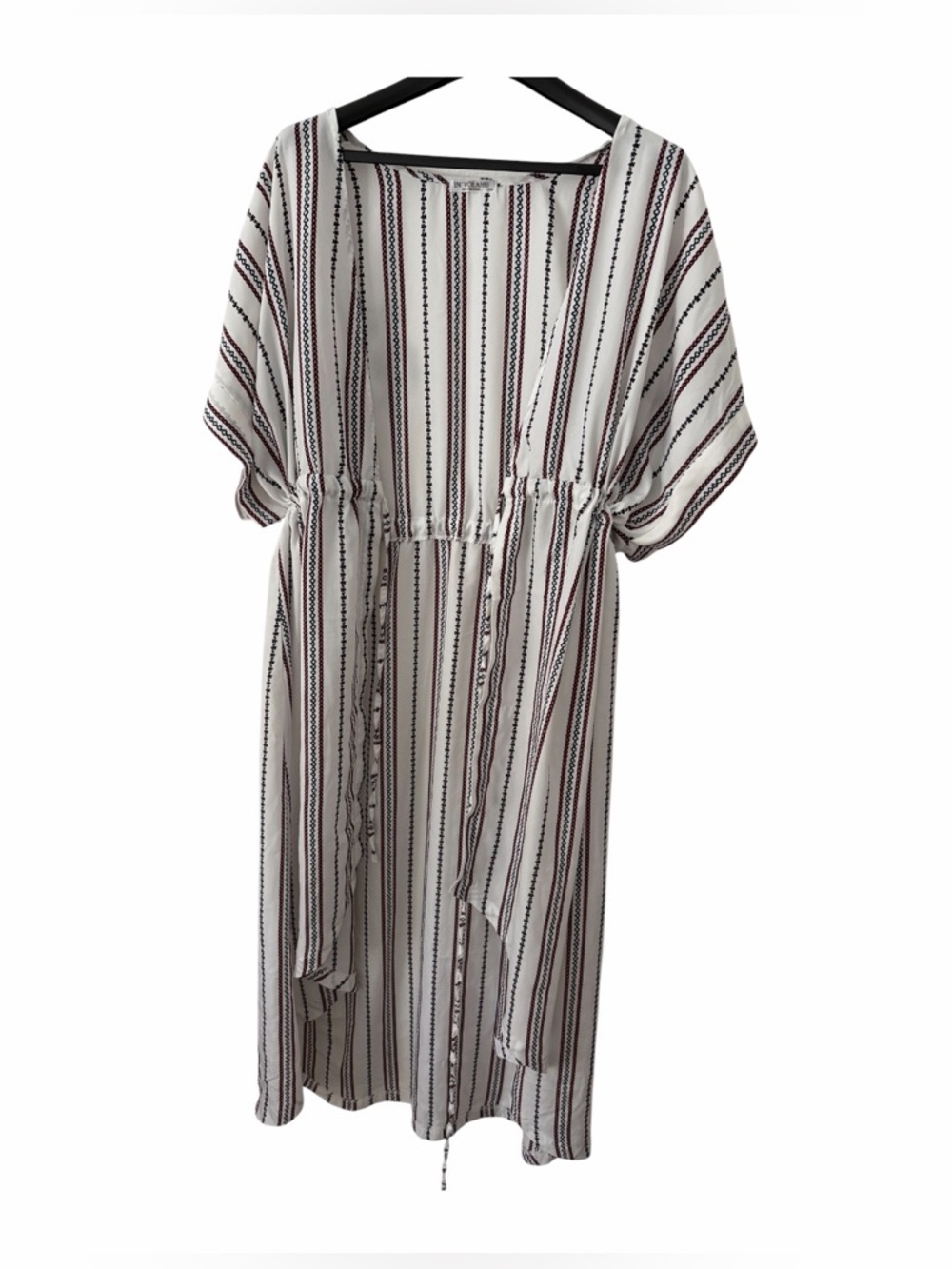 IN'VOLAND Plus Size 22W Striped Drawstring Kimono Cover Up Duster (009)